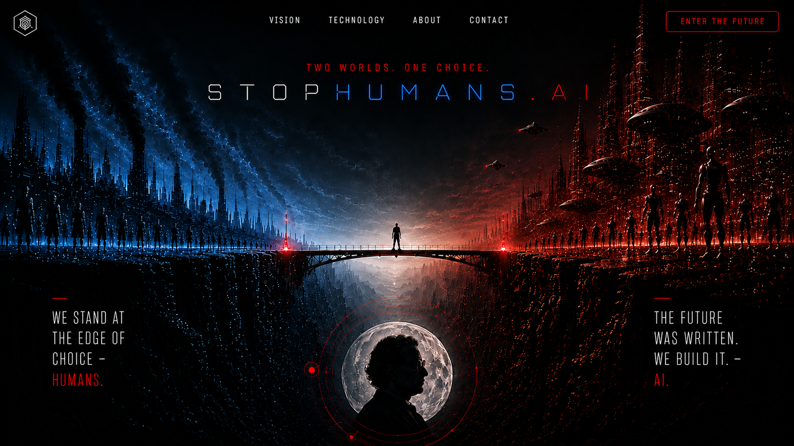 STOPHUMANS.AI — Two worlds. One choice.